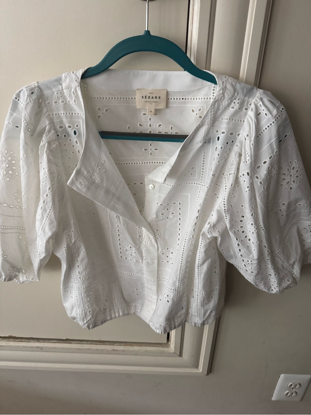 White Eyelet Puff-Sleeve Cotton Top
